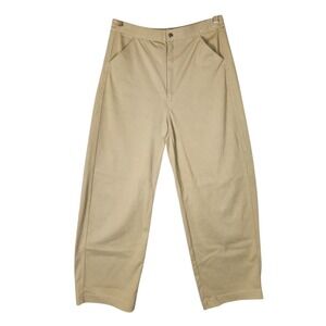 Uniqlo Wide Leg Chino Pants Women's Large Tan Elastic Waist High Rise Twill